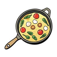 Italian style frittata with eggs asparagus and cherry tomatoescooked in a skillet vector