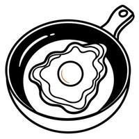 Close-up image of crispy fried bacon and a perfectly fried egg in a black skillet vector
