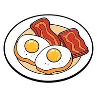 Crispy Fried Eggs with Bacon and Toast on a Plate. breakfast . food . egg . bacon vector