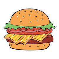 Close Up of a Juicy Cheeseburger With Bacon and Toppings Served With French Fries vector