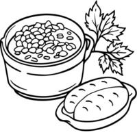 Cassoulet with a garnished side of fresh parsley and crusty bread on a wooden table vector