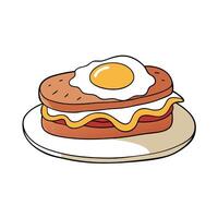 Bacon and egg breakfast sandwich in a white kitchen on the table with a runny yolk. vector