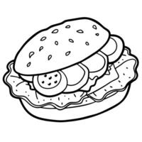 Breakfast sandwich with scrambled eggs. sausage. cheese. and spinach on a croissant vector