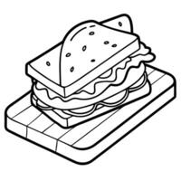 A close up of a sandwich cut in half on a cutting board vector