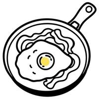 Fried Egg with Bacon and Green Onions in Cast Iron Pan vector