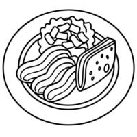 A white plate topped with bacon and macaroni and cheese vector