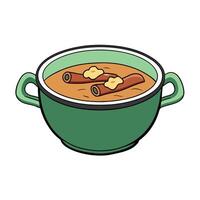 Close up of kapusniak cabbage soup with vegetables ribs and bacon on table vector