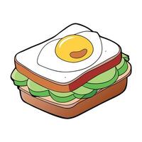 Delicious sandwich with fried eggs. bacon and avocado. Healthy breakfasts. Menu vector