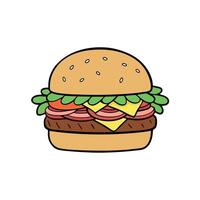 Cheeseburger With Bacon. Fresh Vegetables. And Pickles On A White Surface vector