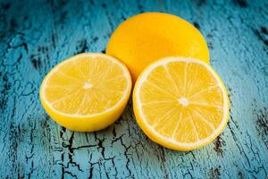 Lemon and cut half slices photo