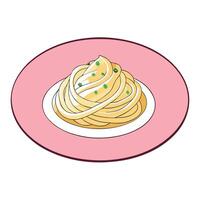 A Plate of Spaghetti Carbonara With Parmesan Cheese and Pink Background vector