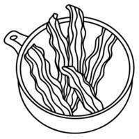 Crispy strips of bacon fried in a pan on the table Top and vertical view vector