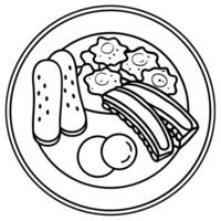 English breakfast with eggs. bacon. sausage. beans. toast. and tomatoes. vector