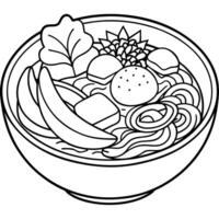 Fresh. healthy Asian noodle soup with beef. chicken. egg. and vegetables. vector