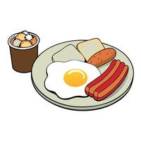American Breakfast - Scrambled Egg. Bacon. Sausage. Hash Brown. and Toast vector