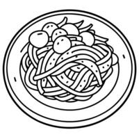 Delicious spaghetti carbonara garnished with basil and bacon on a plate. vector