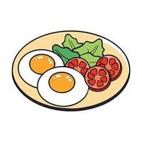 A Plate of Sunny Side Up Eggs and Crispy Bacon With Tomatoes and Parsley vector