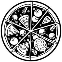 Delicious Slices of pizza with a variety of toppings on black background vector