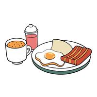 Hash Brown Breakfast. Scrambled Eggs. Bacon. and Toast in Panoramic View vector