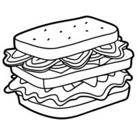 A sandwich with bacon. ham. and cheese is piled on top of another sandwich vector
