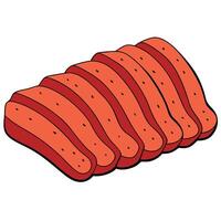 Delicious smoked pork brisket slices arranged neatly on white background vector