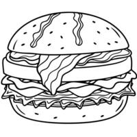 Close up of delicious burger with bacon and melted cheese on wooden table vector