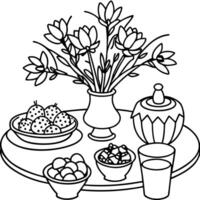 Exuberant easter breakfast table with a large bouquet spring flowers - vector