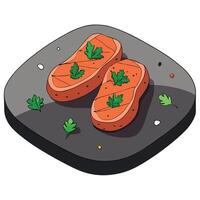 Grilled pork steaks with herbs and spices on stone table from above view vector