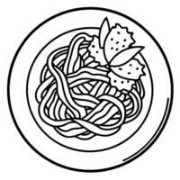 A plate of spaghetti carbonara with bacon. basil. and parmesan cheese. vector