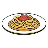 Close-up of a plate of spaghetti carbonara with bacon and grated cheese. vector