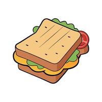 Grilled and pressed toast with smoked ham. cheese. tomato and lettuce vector