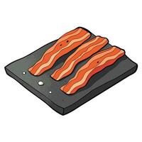 Crispy bacon slices arranged on a slate surface with salt and pepper. vector