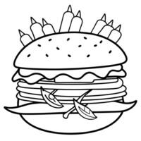 Beef burger rustic style. with chilli peppers and homemade french fries. vector