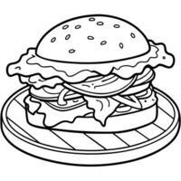 Closeup of a Juicy Cheeseburger With Bacon and Lettuce on a Wooden Board vector