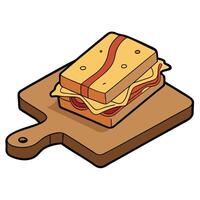 A grilled cheese sandwich with bacon on a wooden cutting board. AIG51A. vector