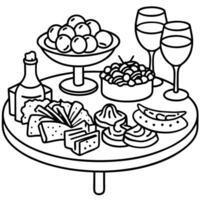 Appetizers table with differents antipasti. charcuterie. snacks and wine vector