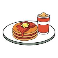 A hearty breakfast plate with pancakes. crispy bacon. and maple syrup. vector