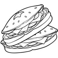 A close-up of stacked quesadillas filled with vegetables. meat and sauce vector