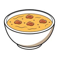 Loaded baked potato soup with bacon in a white bowl on a rustic table vector