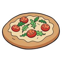 A Close Up of a Bread Oven Pizza with Arugula. Tomatoes and Bacon vector