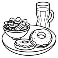 Hearty breakfast with bacon bagels and scrambled eggs on the table vector
