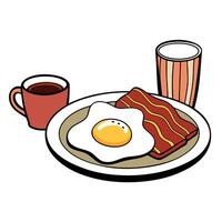Delicious Breakfast with a Plate of Fried Eggs and Bacon and Coffee vector