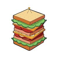 A towering club sandwich with layers of turkey. bacon. and avocado. vector