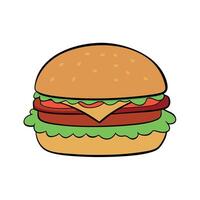 Classic Bacon Cheeseburger With Fresh Vegetables on White Background vector