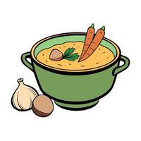 Irish potato soup with potatoes. leeks. onions. and bacon in a bowl. vector