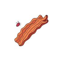 Crispy fried bacon with crunchy fly in the air on pastel background vector
