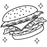 A hamburger with lettuce. tomato. cheese. and bacon flying out of it vector