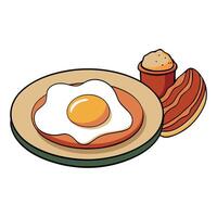 Chicken egg on a plate with bacon and hash browns. classic breakfast vector