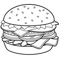Close up view of delicious hamburger with chips. Fast food concept. vector