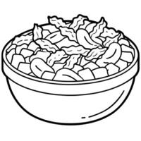 Appetizing mac and cheese in bowl with bacon on top baked in oven. vector